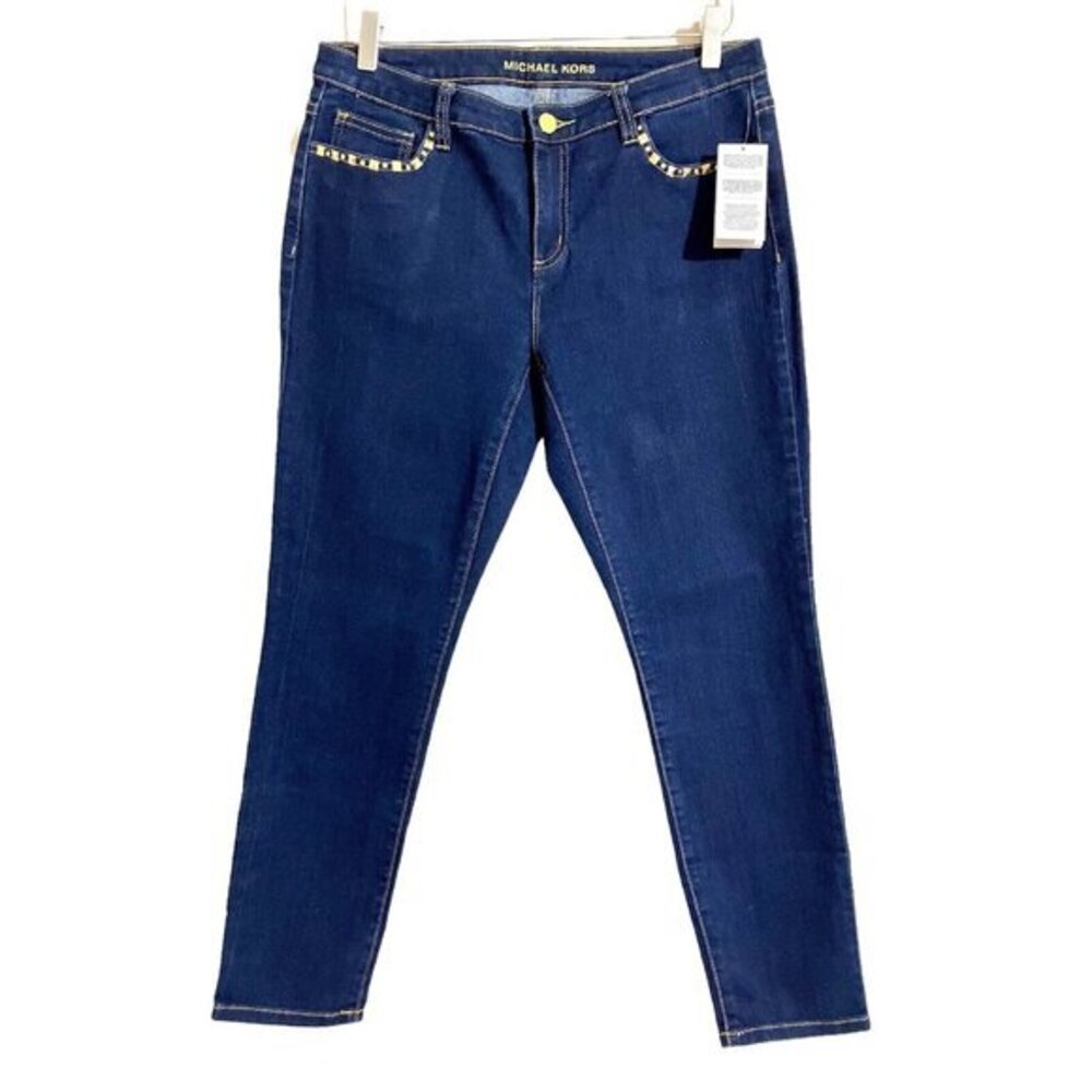 Michael Kors Studded Dark Skinny Jeans Studs Embellished Pockets SZ 8 NWT